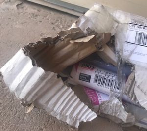 damaged power track shipping box