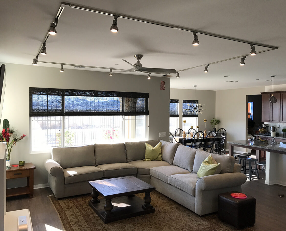 Living room satin nickel track lighting square layout